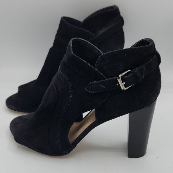 VINCE CAMUTO Conley Black Leather Suede Peep-Toe - Picture 1 of 9